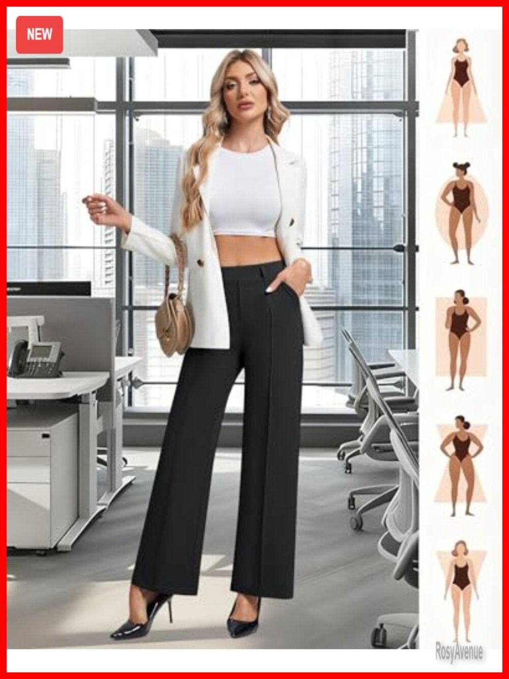 Wide Leg Dress Pants Stretchy Pull On High Waisted Slacks with Pockets - Picture 6 of 7